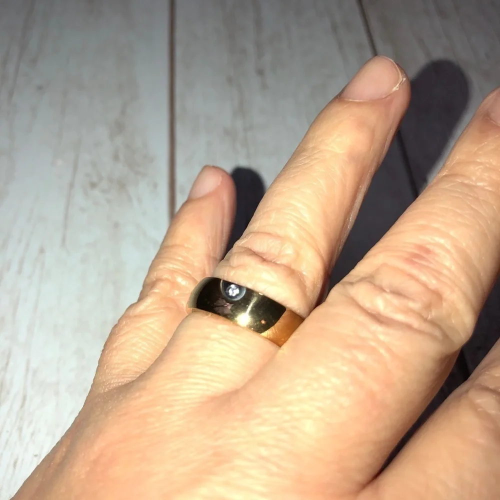 Yellow Gold Plated Two Tone Cubic Zirconia Mens Ring Band Sz 8